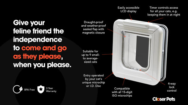 Closer Pets Elite Microchip cat Flap with Timer Control White CP355W